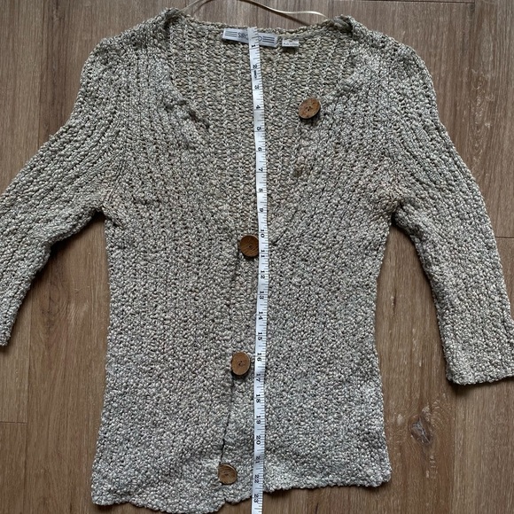 Sirocco Knit Cotton Blend Button Through 3/4 Sleeves Ivory Cardigan Medium - Picture 6 of 11